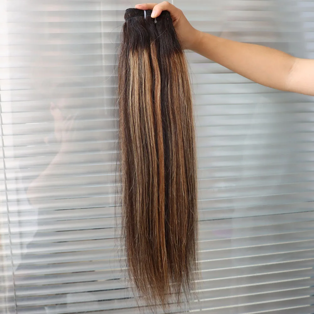 100% الشعر البشري بالجملة البيانو تسليط الضوء على 1B 27 شقراء انخفاض الشحن حزم الشعر الهندي لحمة النسيج شعر داكن للنساء السود