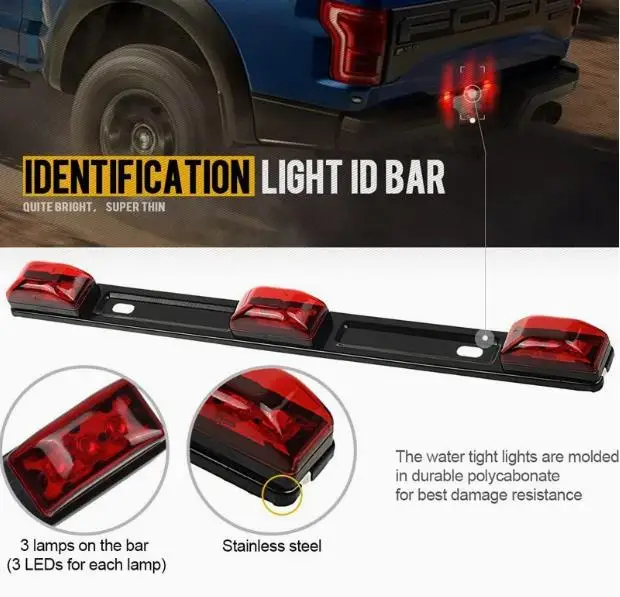 

15" Red LED Trailer Light Bars Durable Low Power Consumption 9 LED Lights Easy Install For Trucks Trailers Boats Car Accessories