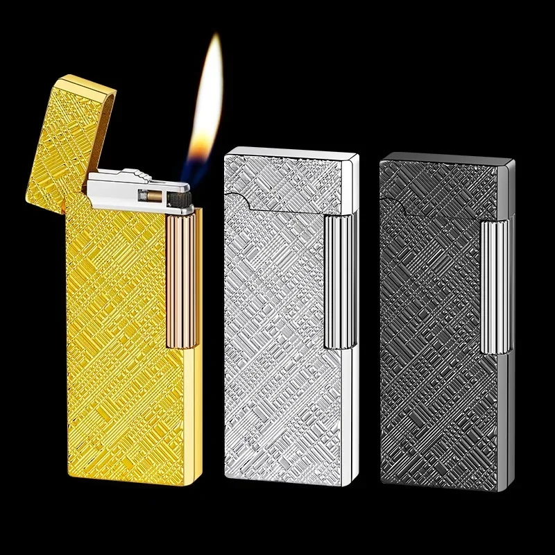 Briquet à gaz butane à motif de flamme nue double face, briquets gonflables portables, poulie latérale, métal ultra fin, ville, fumer