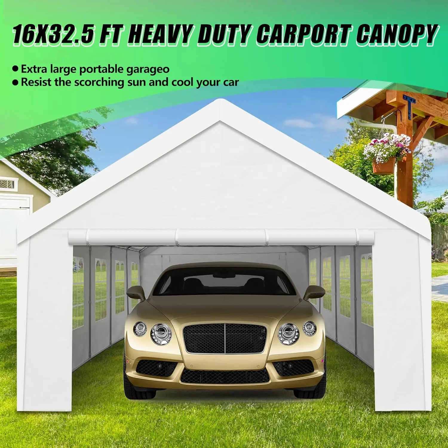 Heavy Duty Carport, Spacious 16'X32' Outdoor Shelter Portable Garage, Waterproof Canopy With Easy Assembly & All-Weather