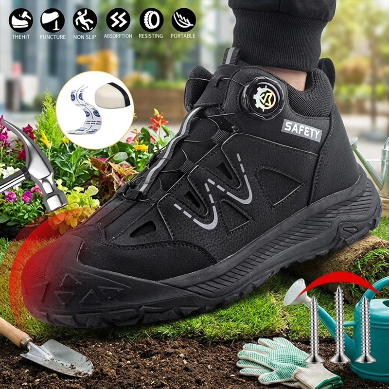 Unisex High Top Steel Cap Puncture Resistant Rubber Sole Anti-Slip Kick Resistant Work Boots for Factory