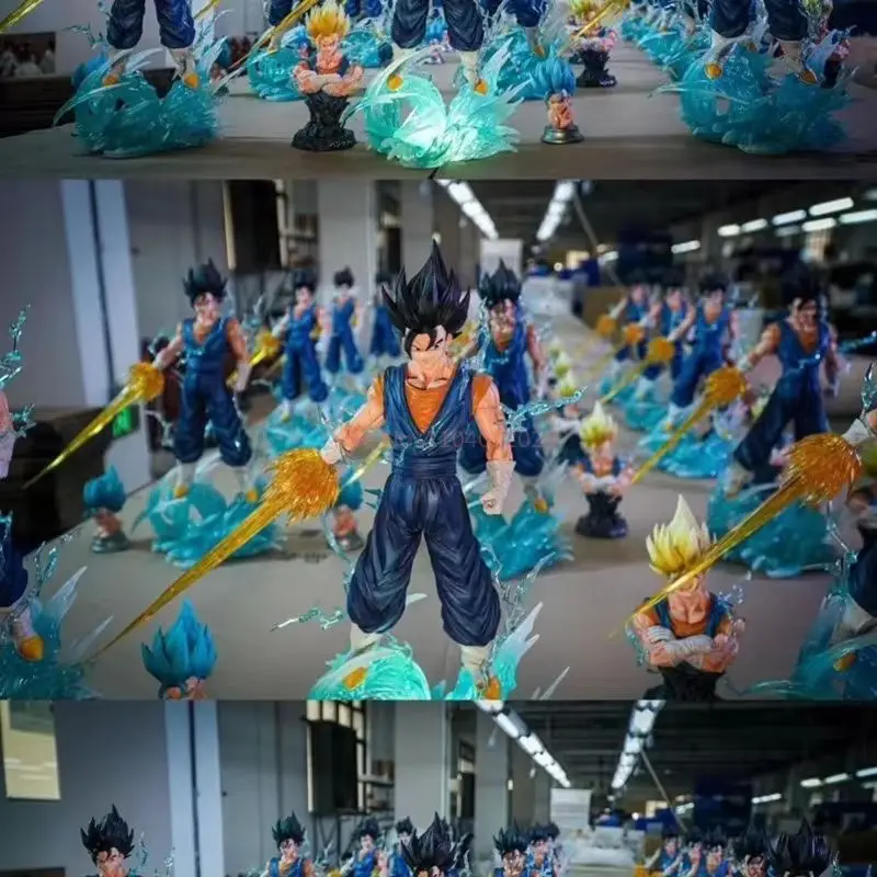 Dragon Ball Vegetto Actionfiguren-Set, Anime-Sammelspielzeug, Geschenk mit leuchtendem dreiköpfigem, geschnitztem Oberteil und passender Platte