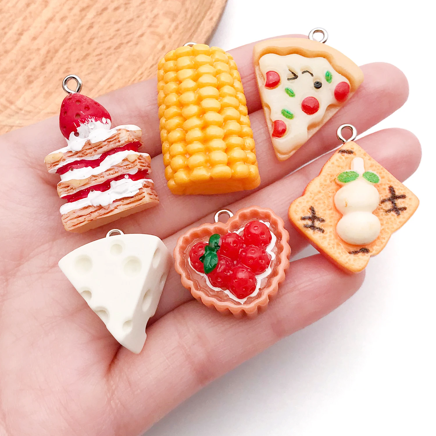 Realistic Food Charms, 5/20 pcs Resin Popcorn Burger Cake Ice Cube Miniatures for Japanese Style DIY Crafts & Cream Glue Decor. image 2