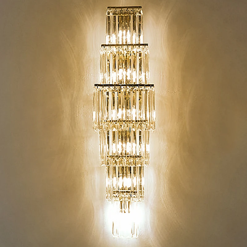 Villa Living Room Crystal Huge Wall Lamp Duplex Building Hollow Staircase Hotel Lobby Banquet Hall Led Lighting