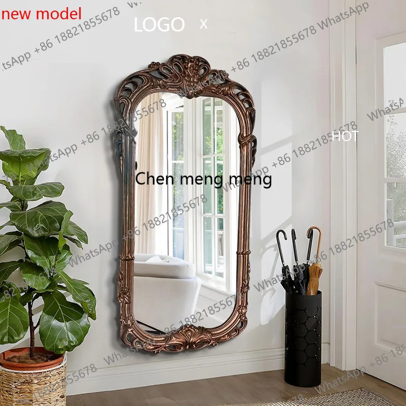 Light luxury clothing, floor-to-ceiling, wall-mounted full-length mirror, retro carved arch, fitting mirror