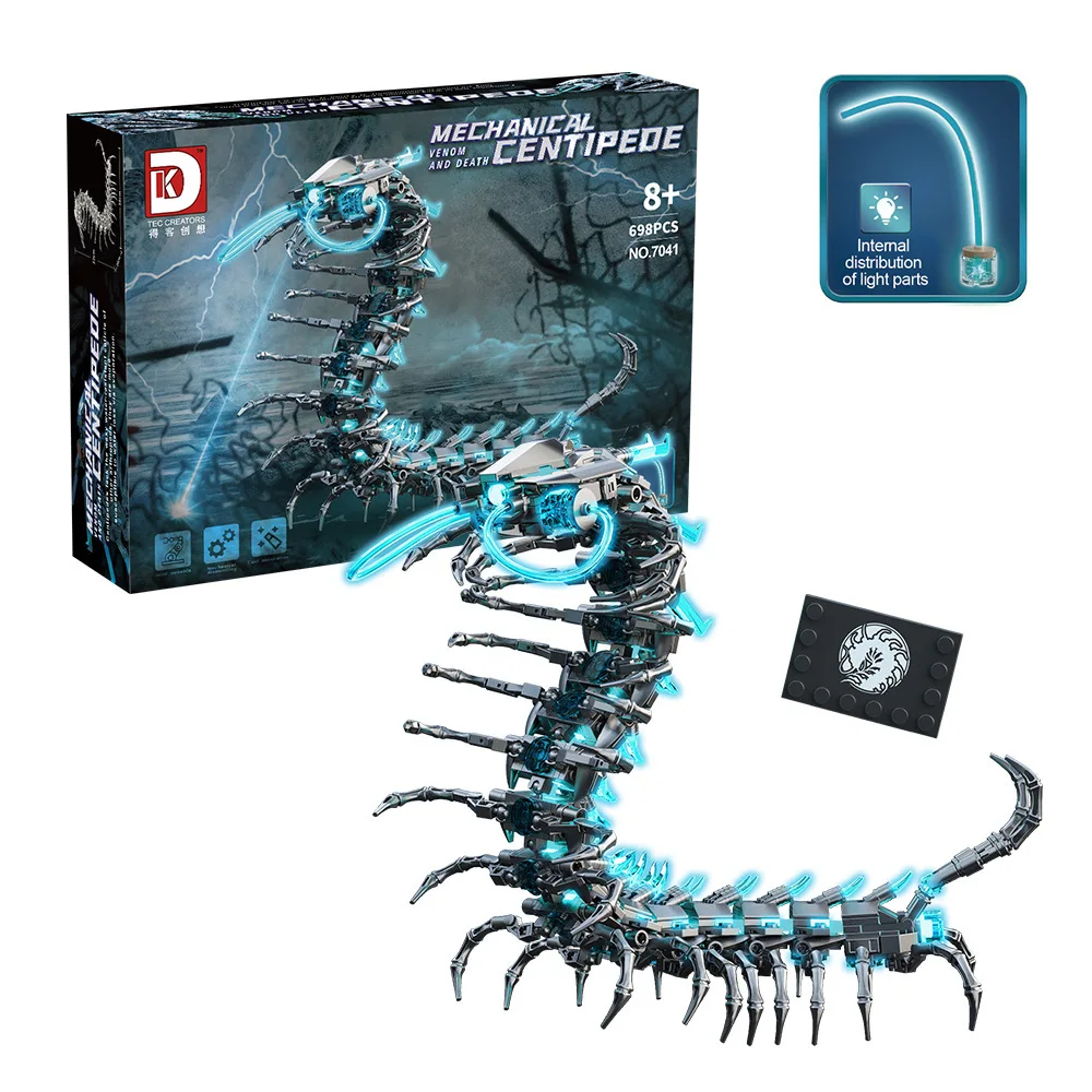 698PCS MOC Mech Centipede Mechanische Modell Puzzle Bausteine Geburtstag Geschenk Kleine Partikel mit Block Licht Pädagogisches Spielzeug