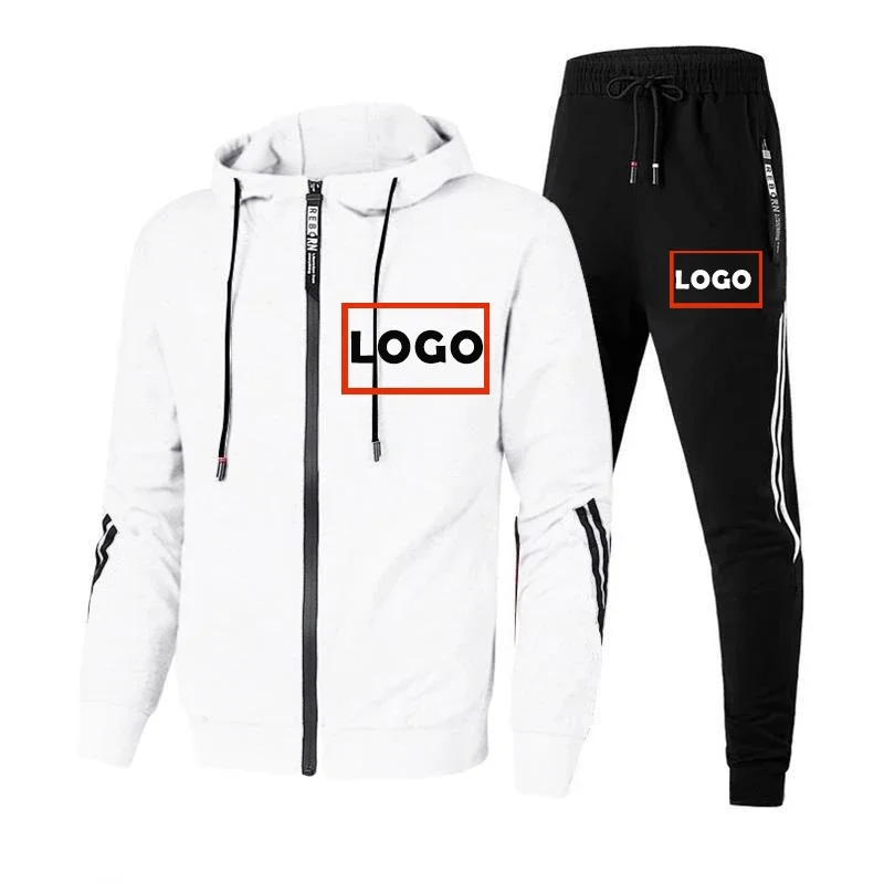 Custom Logo 2023 Autumn Men\'s Tracksuit Zipper Hoodies+pants 2pcs Sets Fashion MensStreetwear Jacket Suit Male Clothing