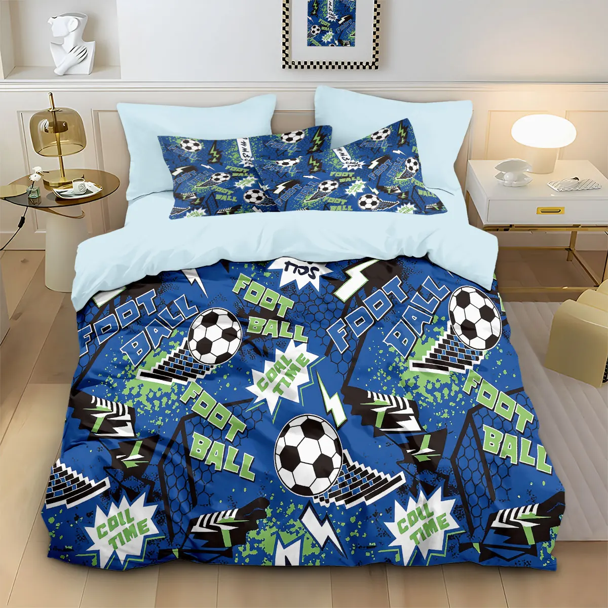 3pcs Football Sports Printed Coreless Down Duvet Cover Set, Multi Size Bedding Decoration, Machine Washable