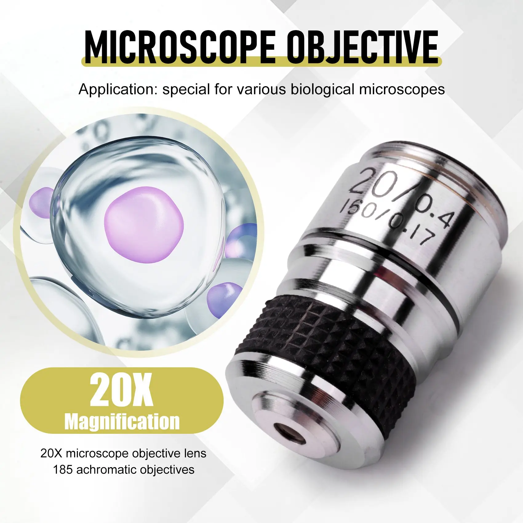 185กล้องจุลทรรศน์วัตถุประสงค์ achromatic วัตถุประสงค์20X ชิ้นส่วนกล้องจุลทรรศน์ชีวภาพ