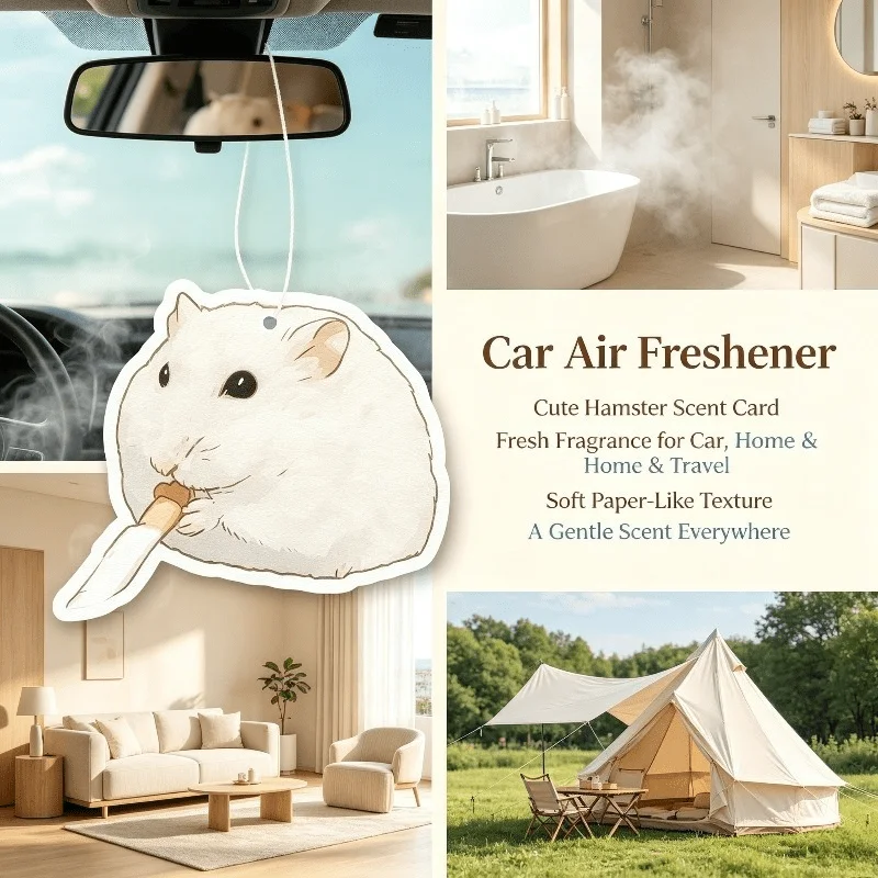 Car Air Freshener Cute White Hamster Holding Knife Meme Hanging Scent Card for Car Interior Rearview Mirror Ornament Gift