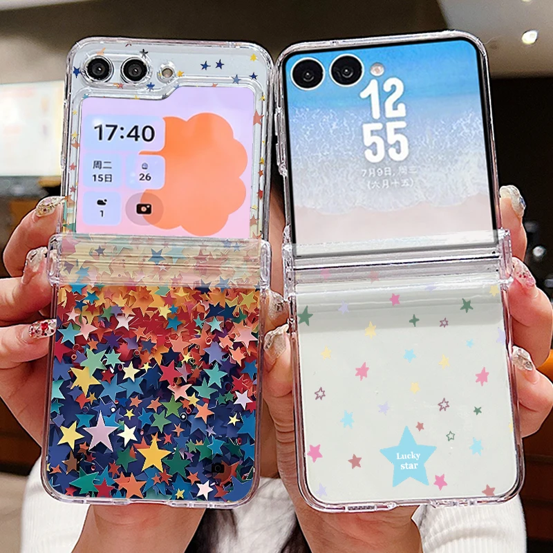 Colorful Star Pattern Folding Case For Samsung Galaxy Z Flip8 Flip7 FE Flip6 Clear PC Phone Cover For Samsung Z Flip 8 7 6 5 4 3