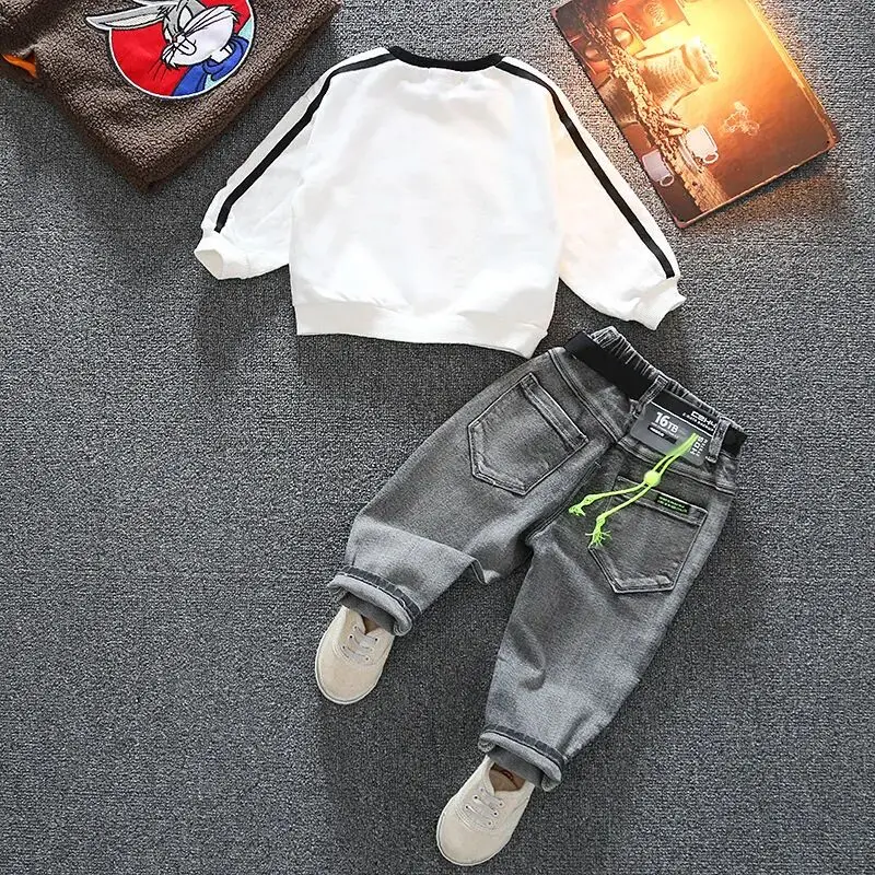 Boys' set Spring and Autumn style new children's baby hoodie jeans two-piece set handsome