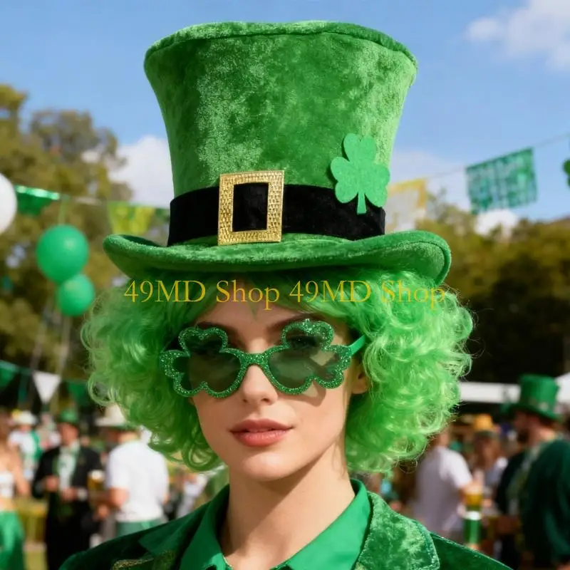 49MD Elegant Top Hat Beard Leprechaun Hat Surprise Gifts Stylish Headwear for Parties and Celebrations Green Outfit