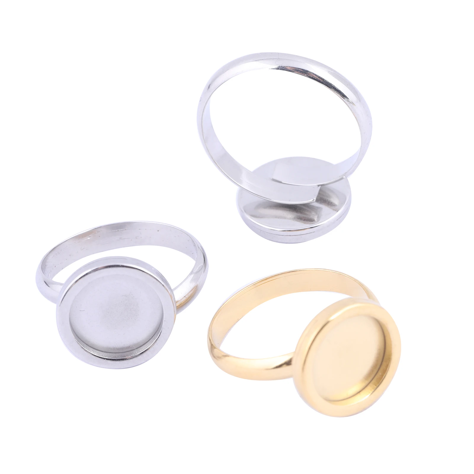 5 sztuk ze stali nierdzewnej regulowany pozłacane 10mm Cabochon pierścień ustawienie bazy puste Diy fasetowane wisiorki dla elementy do wyrobu biżuterii