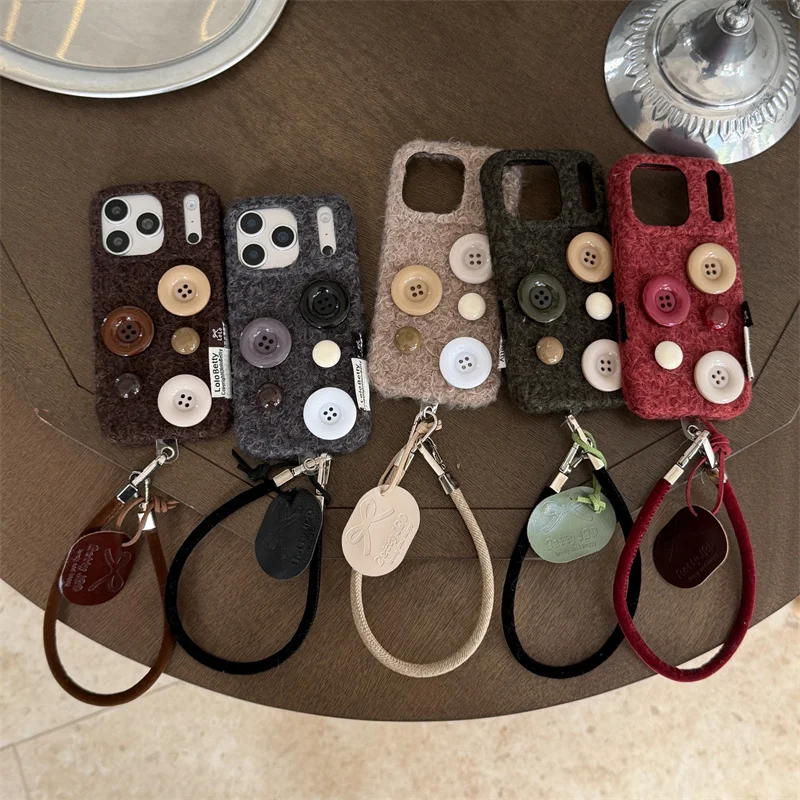 

Korean Cute Small Flower Plush Magnetic Phone Case For iPhone 17 Pro 14 15 16 Pro Max Cover with Hellokitty Stand Hand Strap Cas