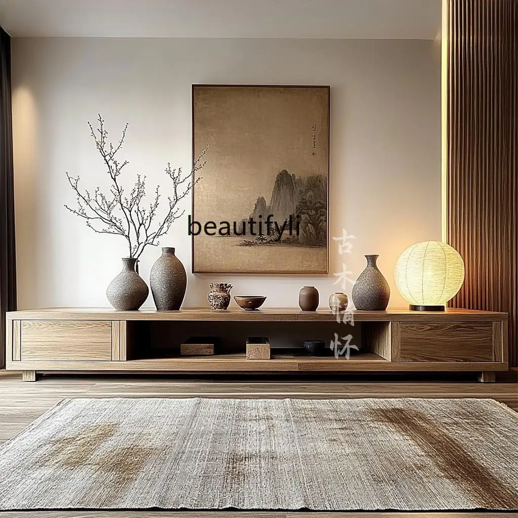 

Chinese solid wood natural edge TV cabinet coffee table combination living room light luxury storage floor cabinet