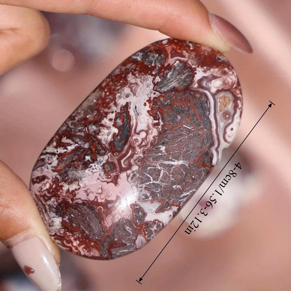 1pc Mexican Crazy Lace Agate Palm Stone - Polished Natural Stone with Vibrant Red & Black Marbling view 3