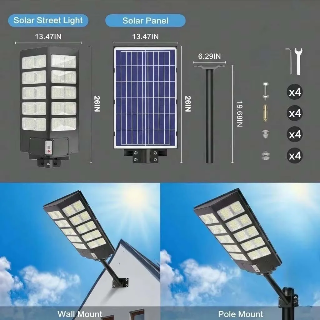 1/2 pcs Solar Street Light with Remote Control & Motion Sensor， Outdoor LED Solar Wall Lamp, Waterproof Integrated Flood Light for Garden Fence Pole Mount – High Brightness Security Lighting