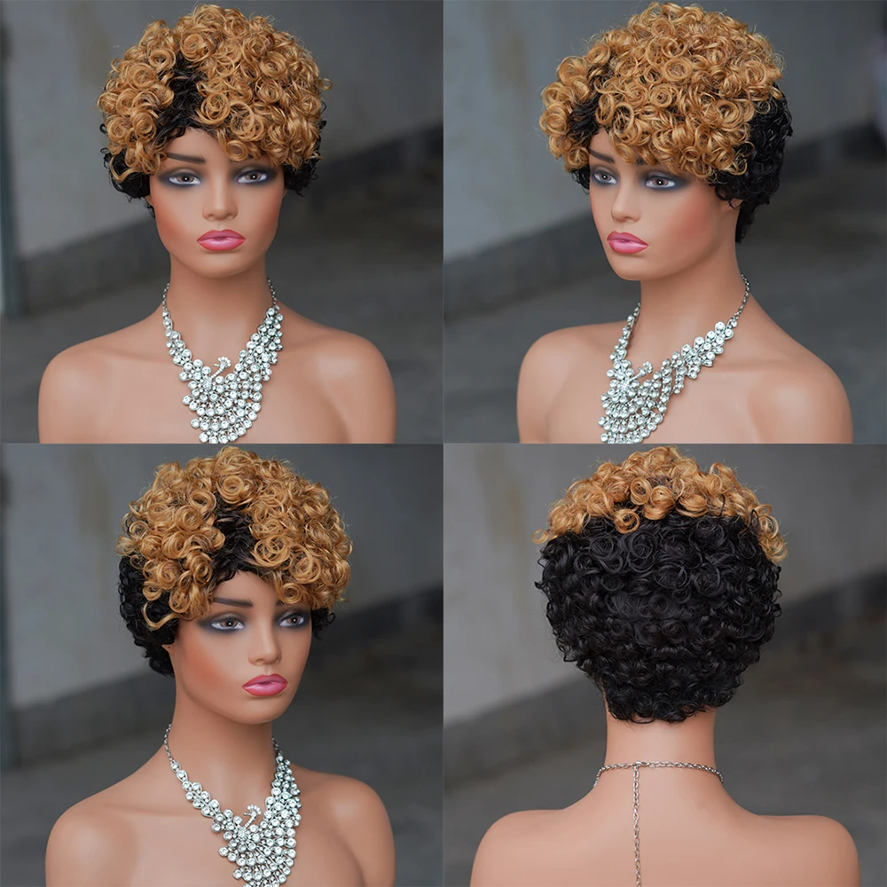 Pixie-Locken-Kurzhaarperücke aus Echthaar, maschinell gefertigt, für Frauen, kurze Perücke, Farbe 99J Burgunderrot, natürlicher Look, für den täglichen Gebrauch. – Detail 12