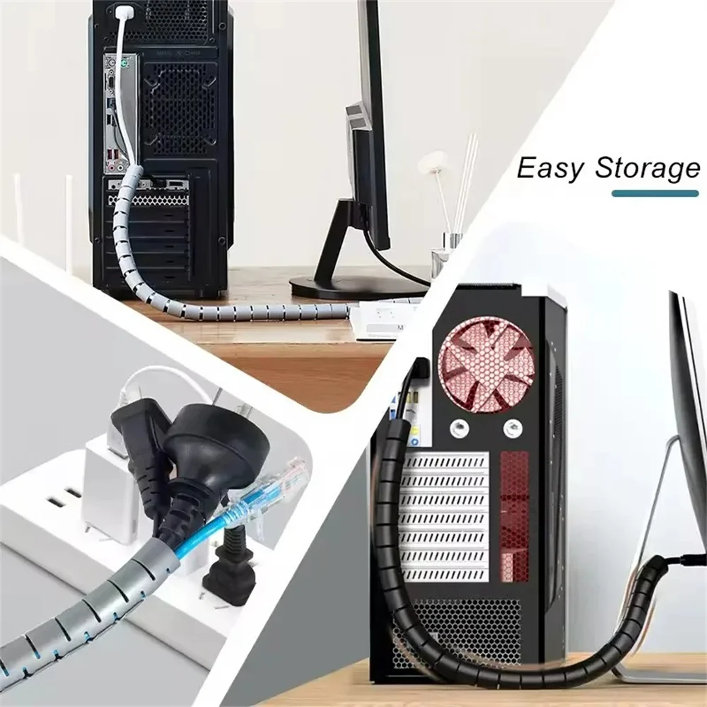 2M Flexible Spiral Cable Organizer Clips Storage Pipe Cord Protector Management Cable Winder Desk Tidy Cable Accessories Tools - view 5