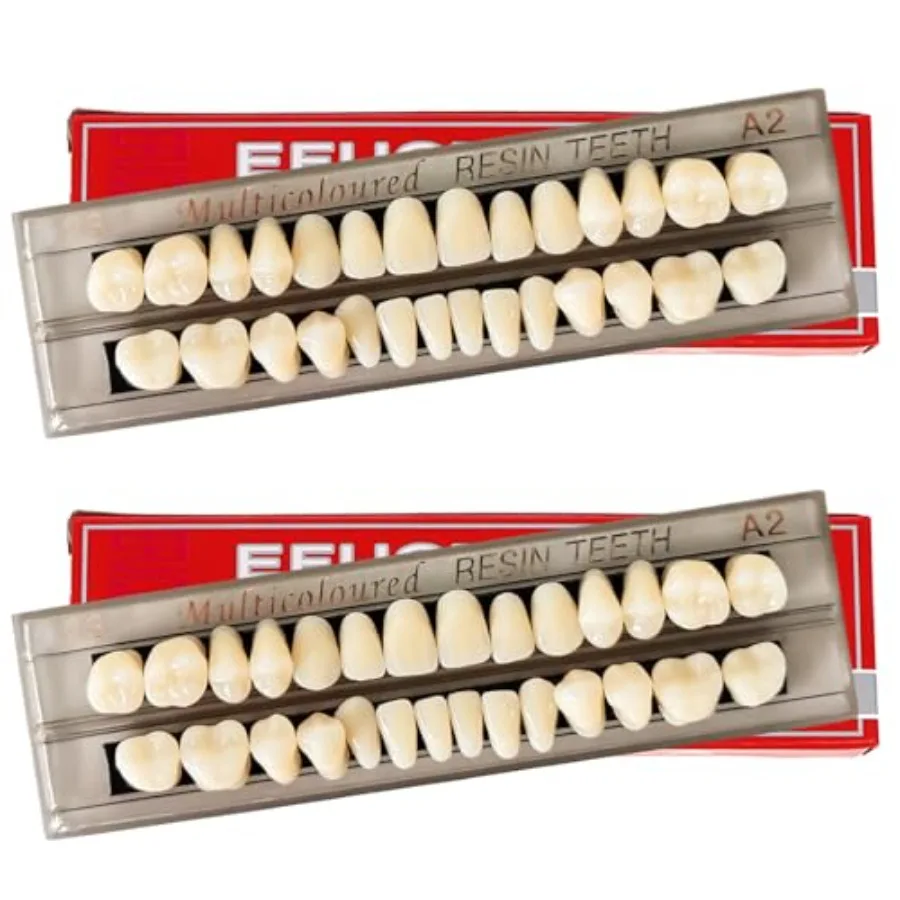 56 Pieces False Teeth, 2 Sets Whole Teeth Synthetic Polymer Denture Teeth, 23 Shade A2 Upper + Lower Dental Materials for Repla