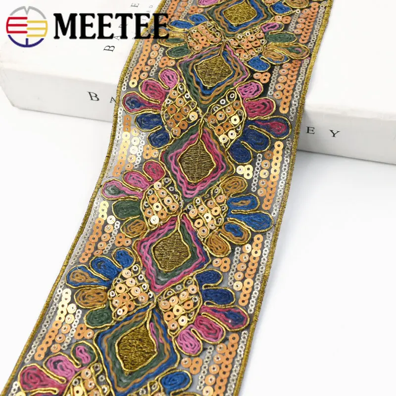 2/5meter 103mm Pailletten Embroideried Spitze Trimmt Band Ethnische Gurtband Bänder für Kleidung Tasche Schuhe Decor DIY nähen Zubehör