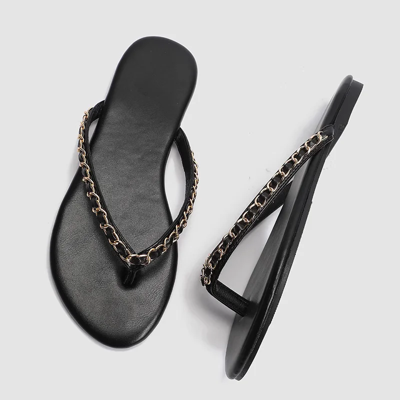 Nouvelle mode chaussures pour femmes tongs plat confortable chaîne pantoufles sandales d'été chaussures pour femmes concepteur chaussures de plage à enfiler