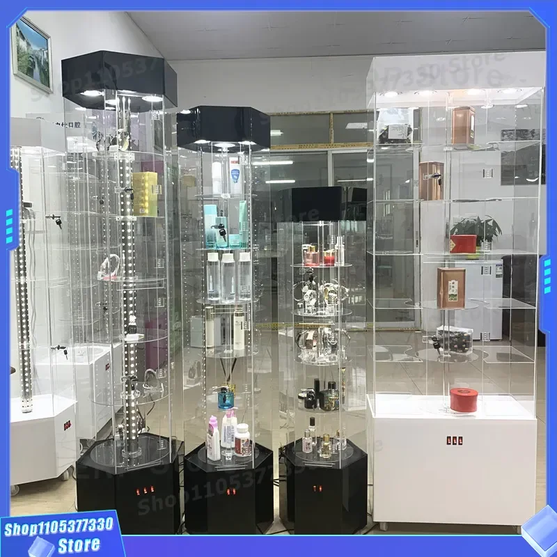 Rotating Acrylic Display Stand for Cosmetics Jewelry and Watches Clear Perfume Organizer Rack Cabinet Storage Shelf for