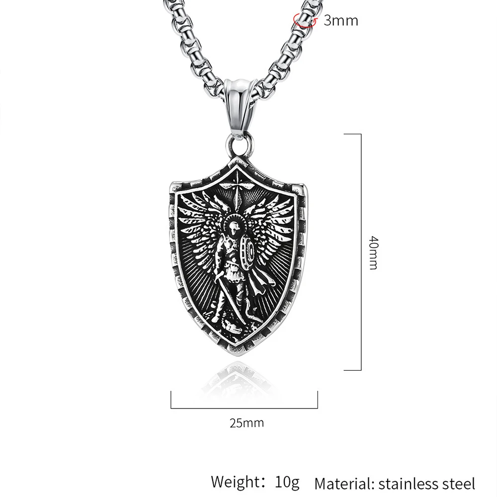 Vintage Saint Angel Shield Necklace Stainless Steel Men Pendant Necklace Classic Archangel Belief Amulet Jewelry Gift Wholesale