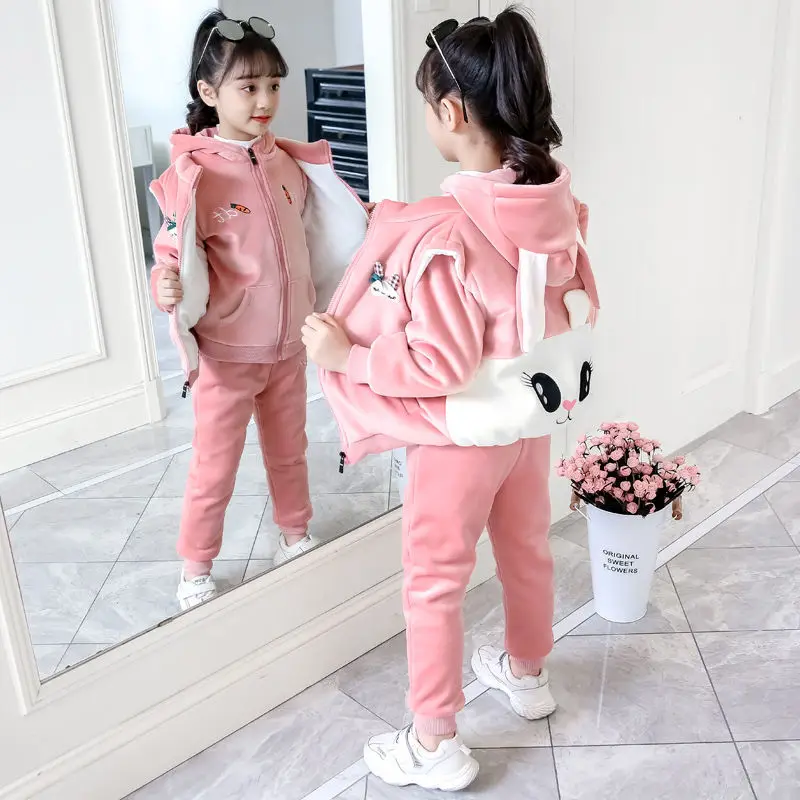 3PCS New Kids Clothes Suit Girls Winter Clothing Fashion Casual Big Children Letter Jacket + Leggings Three-piece Set 2-12 Years