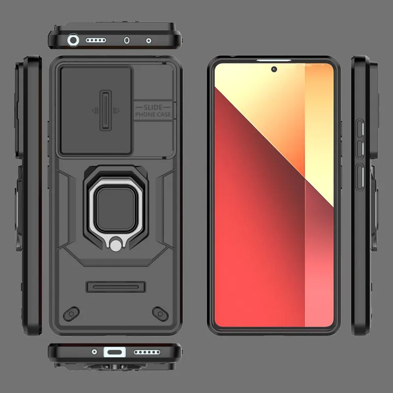 For Redmi Note 13 Pro Cover For Redmi Note 13 Pro 4G Case 6.67 inch Lens Push window Armor Holder Magnetic Shockproof Bumper