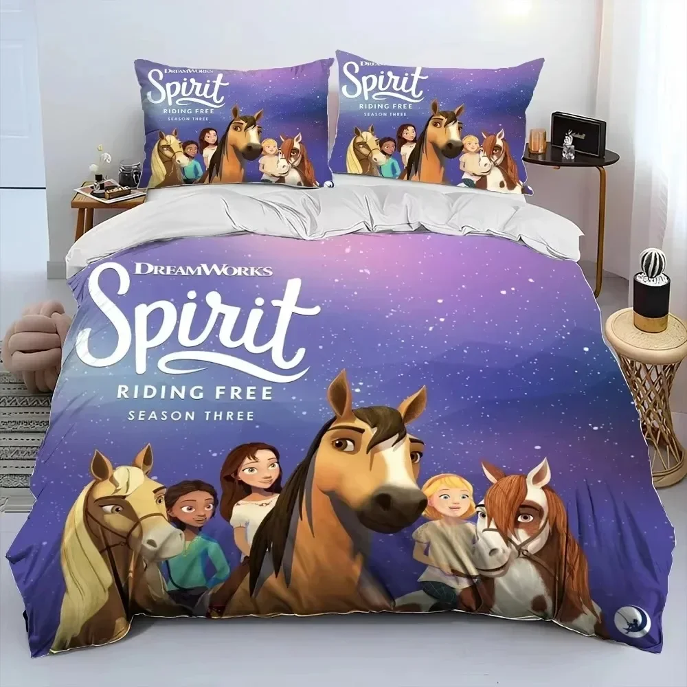 

Cartoon S-Spirit Riding Free Bedding Set Boys Girls Twin Queen Size Duvet Cover Pillowcase Bed Kids Adult Fashion Home Textiles
