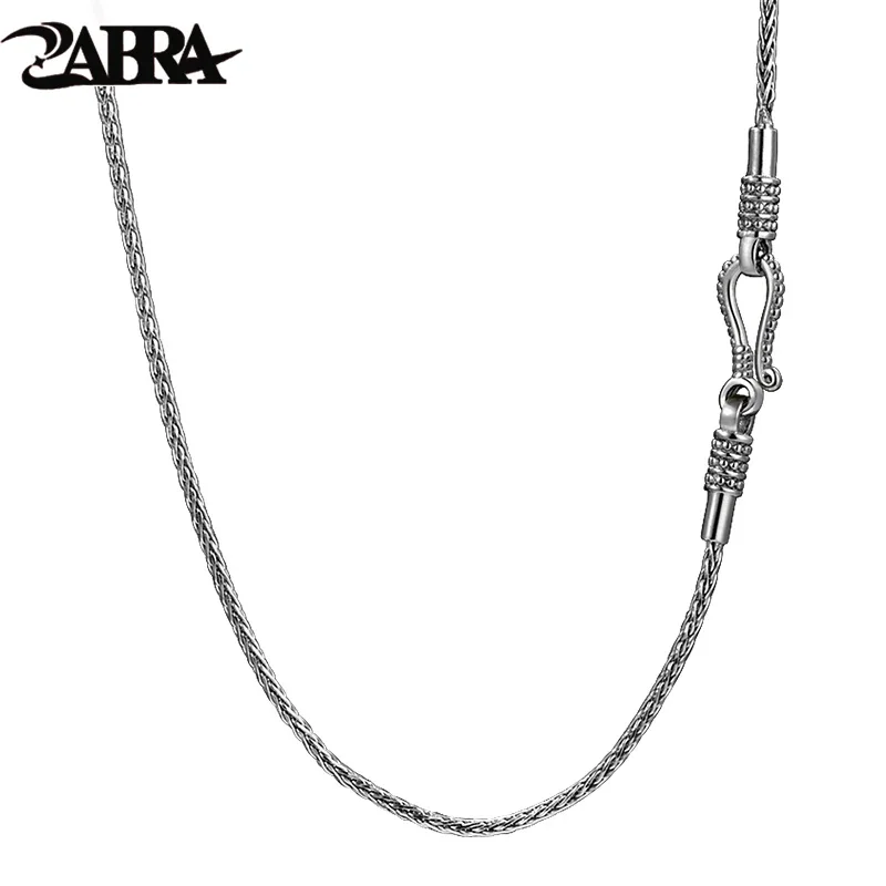 ZABRA S925 Silver 1MM fashion Braided Weave Hemp Rope Chain Creative Buckle Chain detachable Simple Man and Woman Necklace