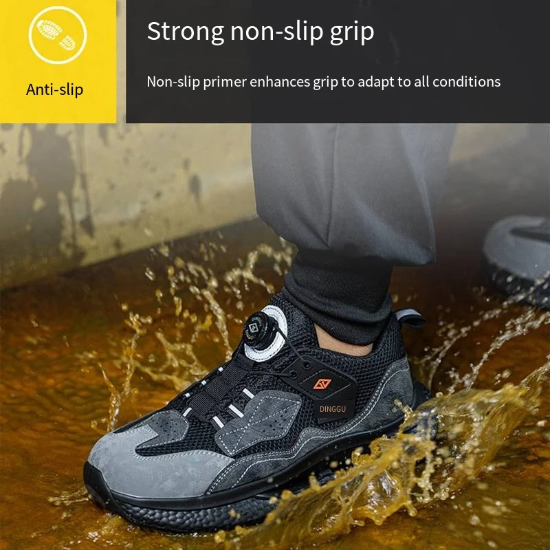 High Quality Work Safety Shoes Male Rotating Button Steel Toe Shoes Puncture-Proof Protective Anti-Slip Security Shoes