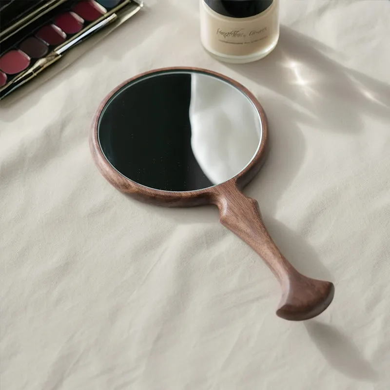 Fishtail Solid Wood Hand-Hold Mirror Hand-Held Cosmetic Mirror Beauty Salon Tattoo Embroidery Hand-Held Mirror Round
