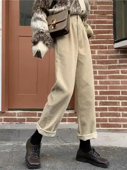 Retro Spodnie Sztruksowe Damskie Wiosna Jesień Proste Spodnie Pełnej Długości Koreańska Moda Baggy Wszystkie Dopasowane Czarne Spodnie