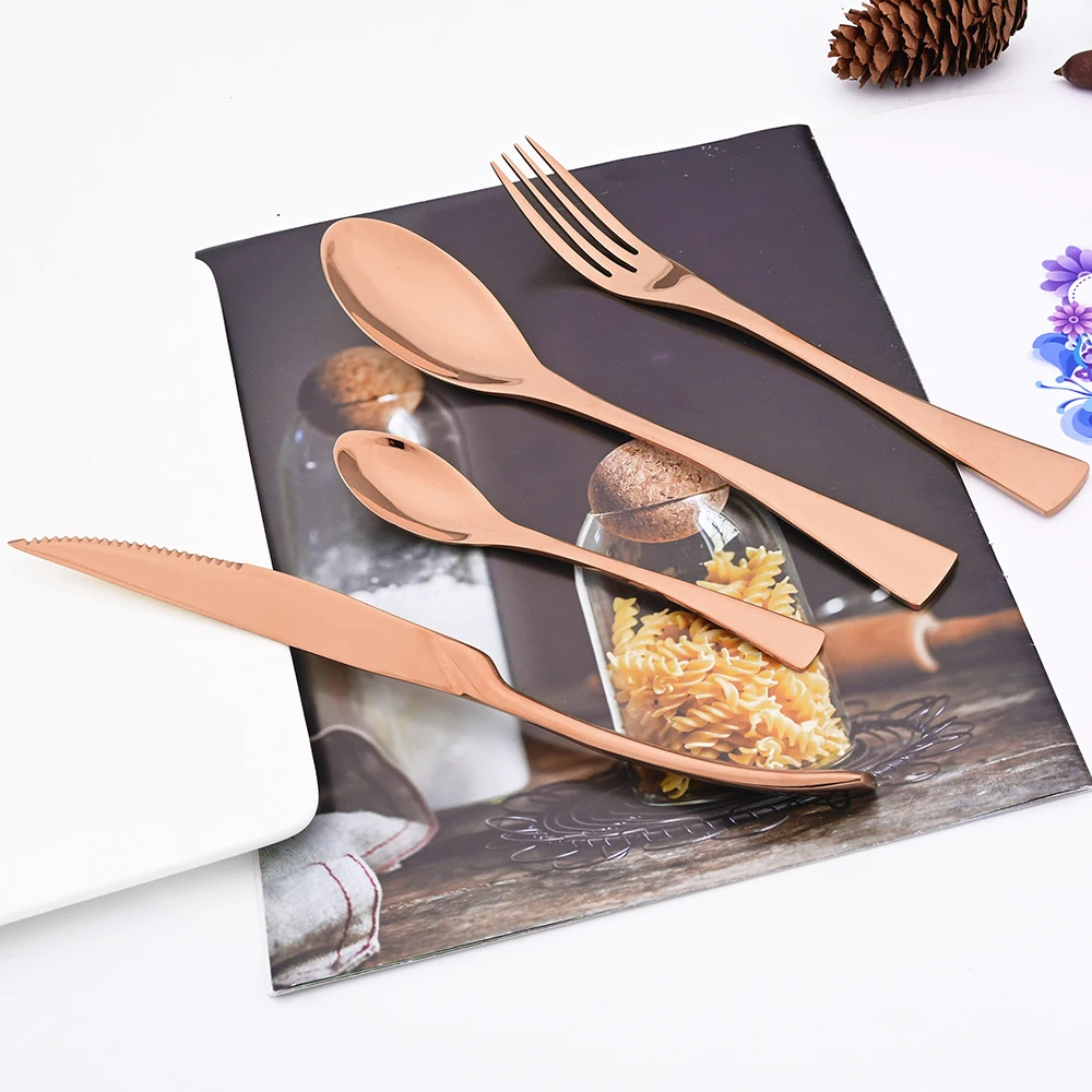 

Western Rose 24Pcs Dinnerware Stainless Steel Cutlery Set Steak Knife Fork Tea Spoons Tableware Set Diner Kitchen Silverware Set