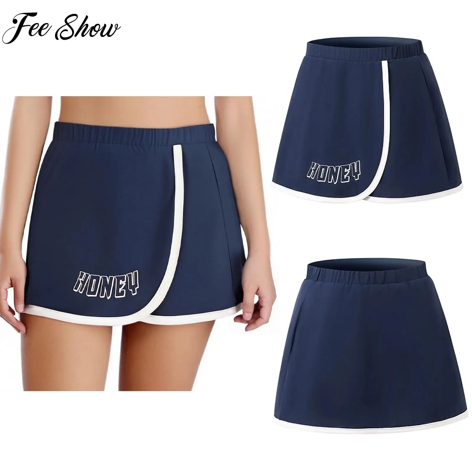 

Girls Fashion Letter Printed Golf Tennis Skirt Kids Workout Sports Skirts with Pocket And Built-in Shorts for Yoga Gym Running