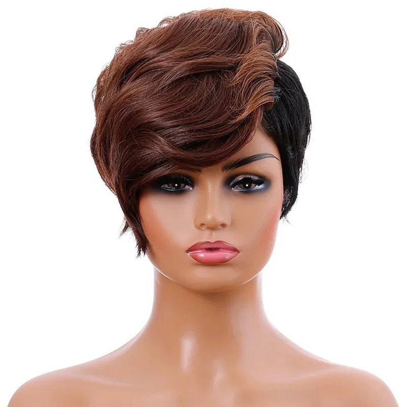 WHIMSICAL W Synthetic Hair Women Burgundy Brown Short Straight Wigs African American Heat Resistant Wig for Black Women