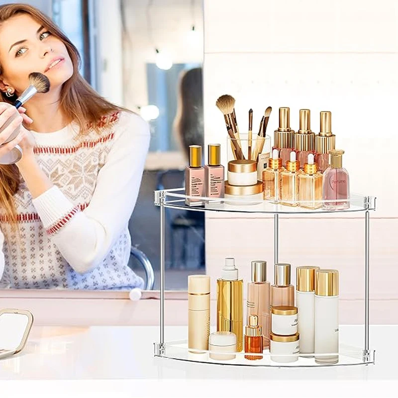 2-stufiger transparenter Acryl-Badezimmer-Eckorganizer, Kosmetik- und Parfüm-Aufbewahrungsregal für den Waschtisch