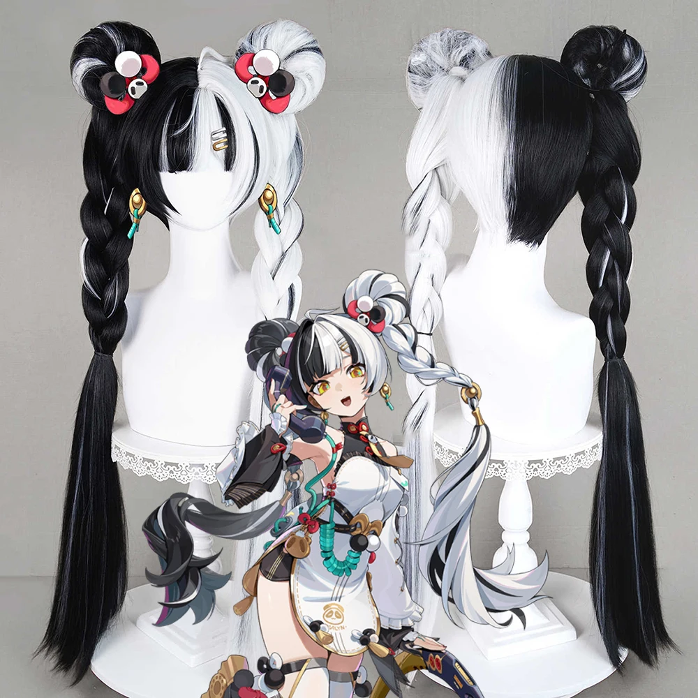 لعبة Zenless Zone Zero Dialyn شعر مستعار تأثيري أسود أبيض طويل الشعر مقاومة للحرارة شعر مستعار اصطناعي كرنفال دعامة الهالوين #1