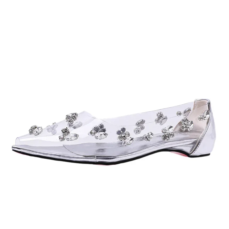 Transparent PVC Crystal Women Sandals Shoes Low Heels Shallow Luxury 2024 Sexy Fashion Summer Pointed Toe Party Mujer Zapatos