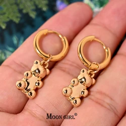 Cute Bear Earrings for Women Stainless Steel Circle Hoop Earrings Fashion Ear Buckle Jewelry Accessories MOON GIRL