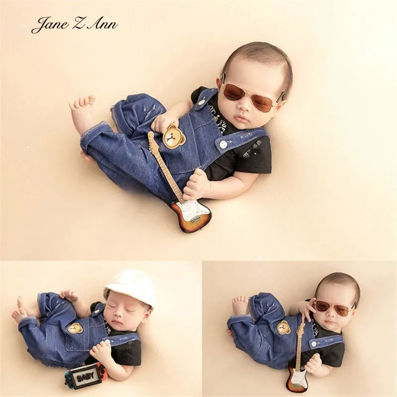 Newborn photography props baby overalls suglasses infant clothes guitar blanket rock star costume