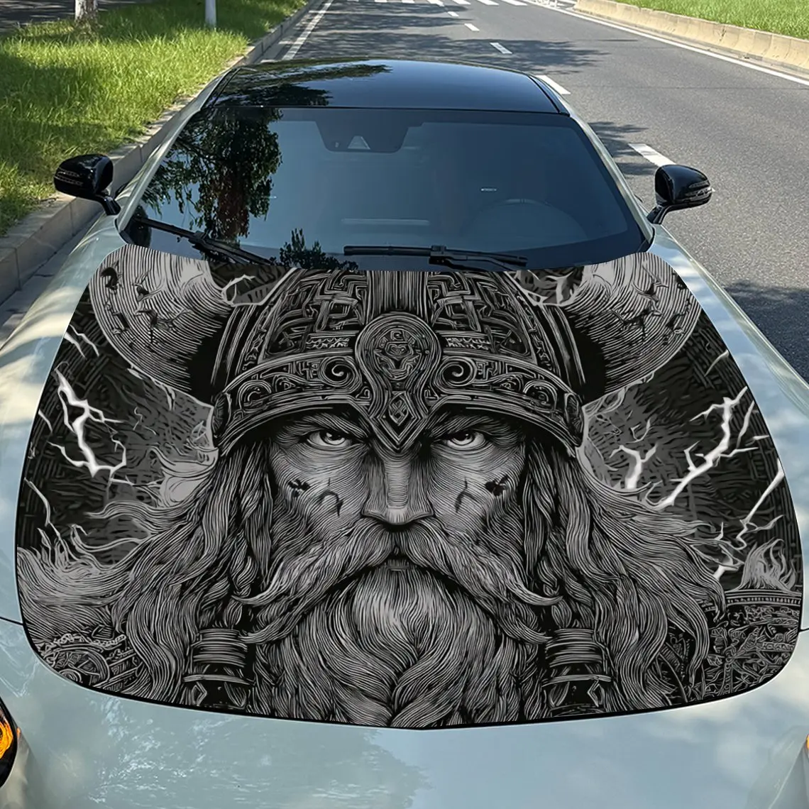 

Vikings Gaze Car Hood Sticker PVC Self Waterproof Stick, Striking Auto Exterior Accessories Decor Protect Gift for Car Lover
