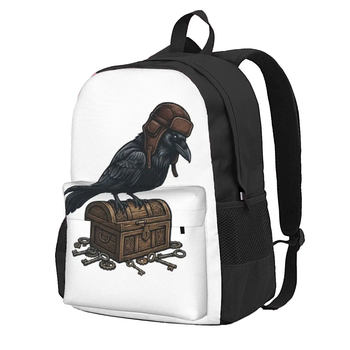 

Aviator Raven Treasure Keeper Emblem Student Backpack School Bag Hiking Travel Daypack Men Women Fashion Bookbag Shoulder Bags