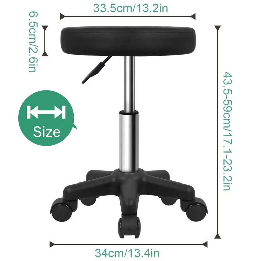 Tabouret Roulant Rond Réglable en Hauteur avec Roulettes pour Spa Salon Massage Noir