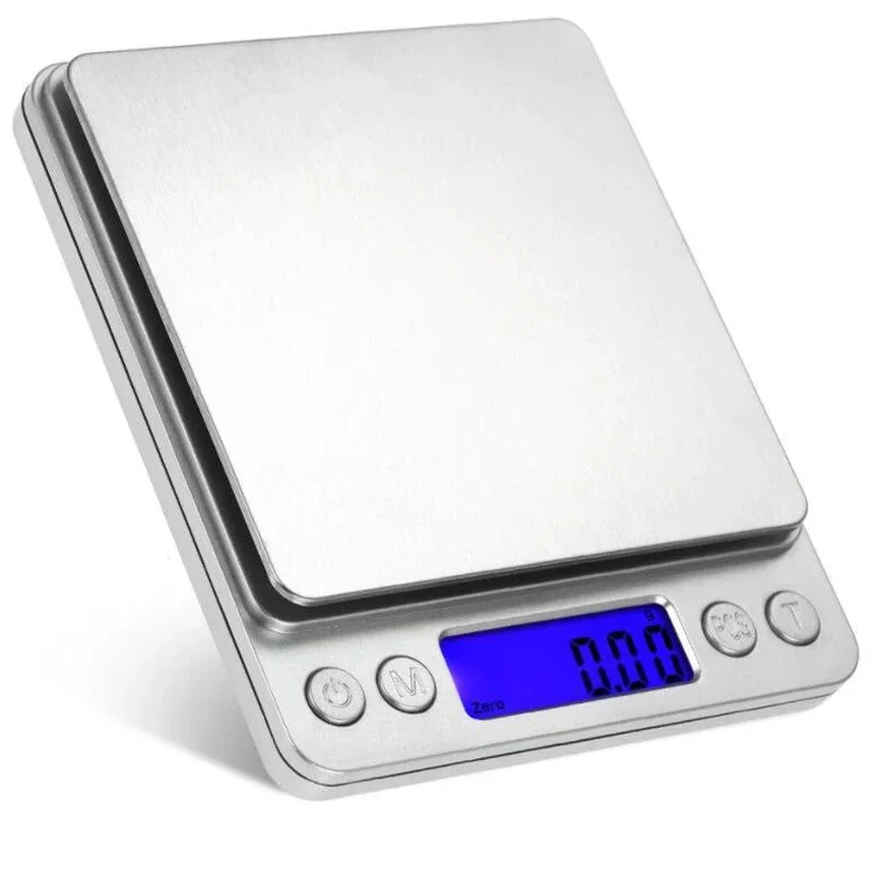 500g 0.01g Digital Scale Electronic Weight Scales 3kg 0.1g Pocket Case Jewelry Scale Food Kitchen Balance Silver With 2 Tray