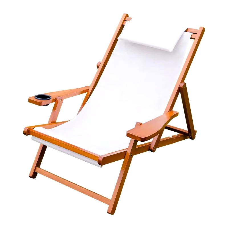 

Антикварный белый роскошный складной шезлонг — индивидуальный дизайн, обслуживание OEM, деревянная рама и подстаканник для улицы