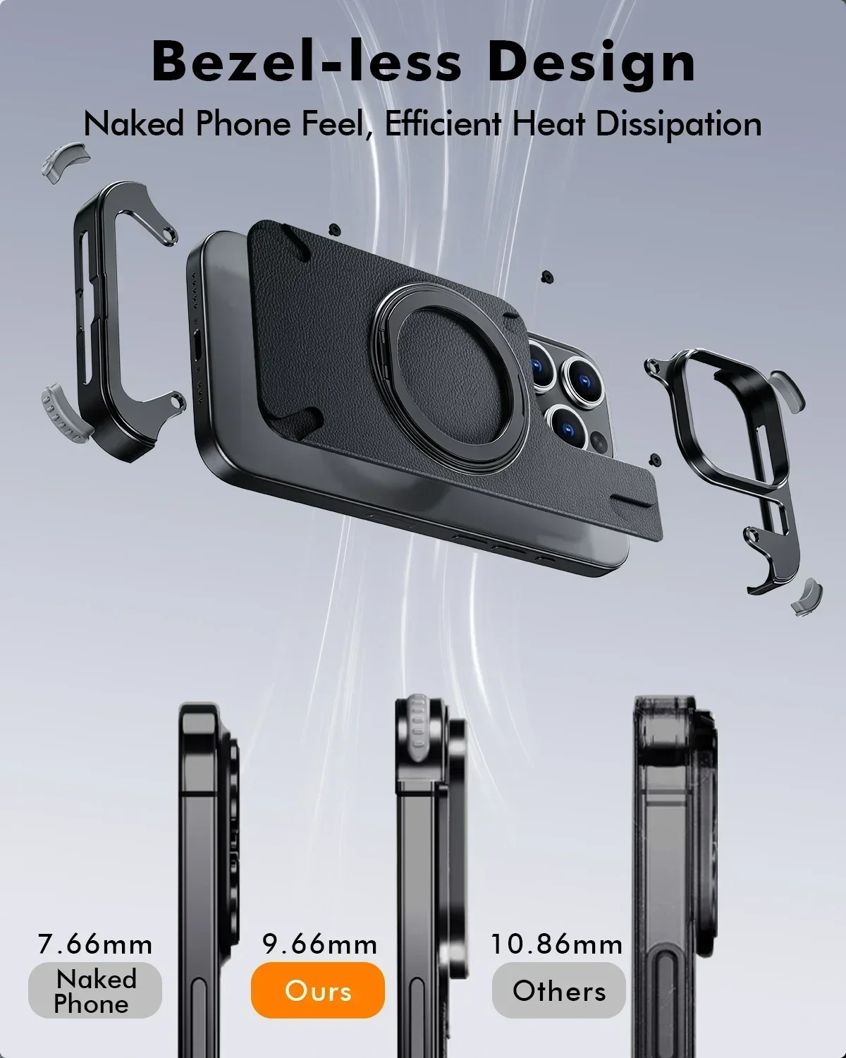 Eary for iPhone 17 16 15 Pro Max Phone Case for Magsafe Kickstand 360°Rotatable Stand Leather Shells Frameless Shockproof Cover